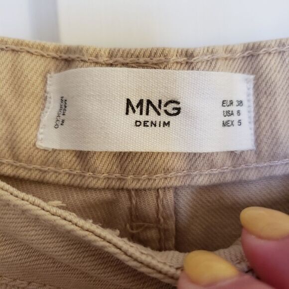 MNG Denim High Rise Pleated Front Cuffed Ankle Beige Jeans - Picture 7 of 9